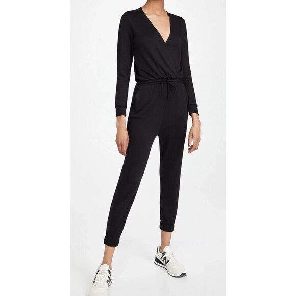 Beyond Yoga CF6136 Women's Sz L Black Overlapping V-Neck L/S Jumpsuit - Picture 14 of 15
